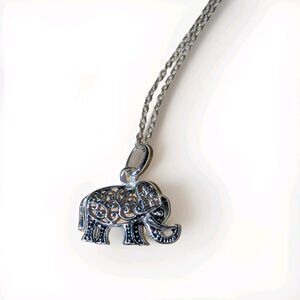 Sterling Silver 925 Delicate Filigree Elephant Pendant Chain Necklace 18"